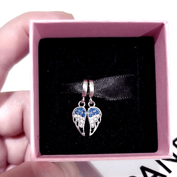 PANDORA Sparkling Splitable Heart Angel Wings Dangle Charm w/box - Picture 3 of 9
